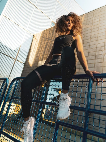 Embroidered Paramount Panelled leggings (Black)